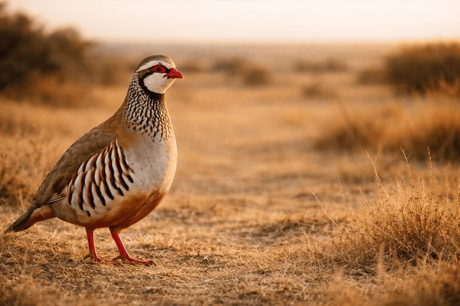 Perdiz roja en su entorno natural en Huéneja, Granada